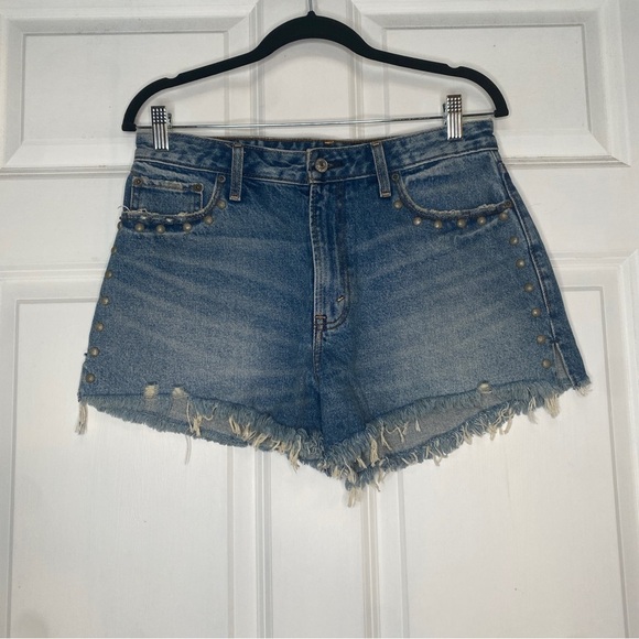 Abercrombie & Fitch Annie High Rise Shorts Blue Denim Distressed Size 30/10